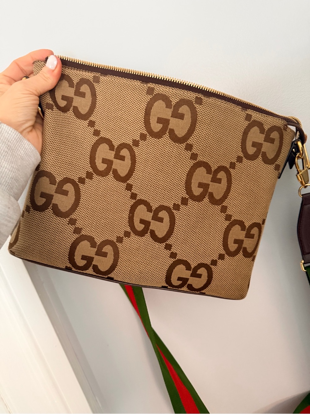 Gucci Brown/Beige GG Canvas Crossbody Pouch with Web Strap